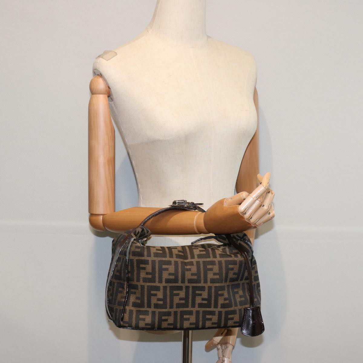 FENDI Zucca Canvas Vanity Cosmetic Pouch Black Brown 61577
