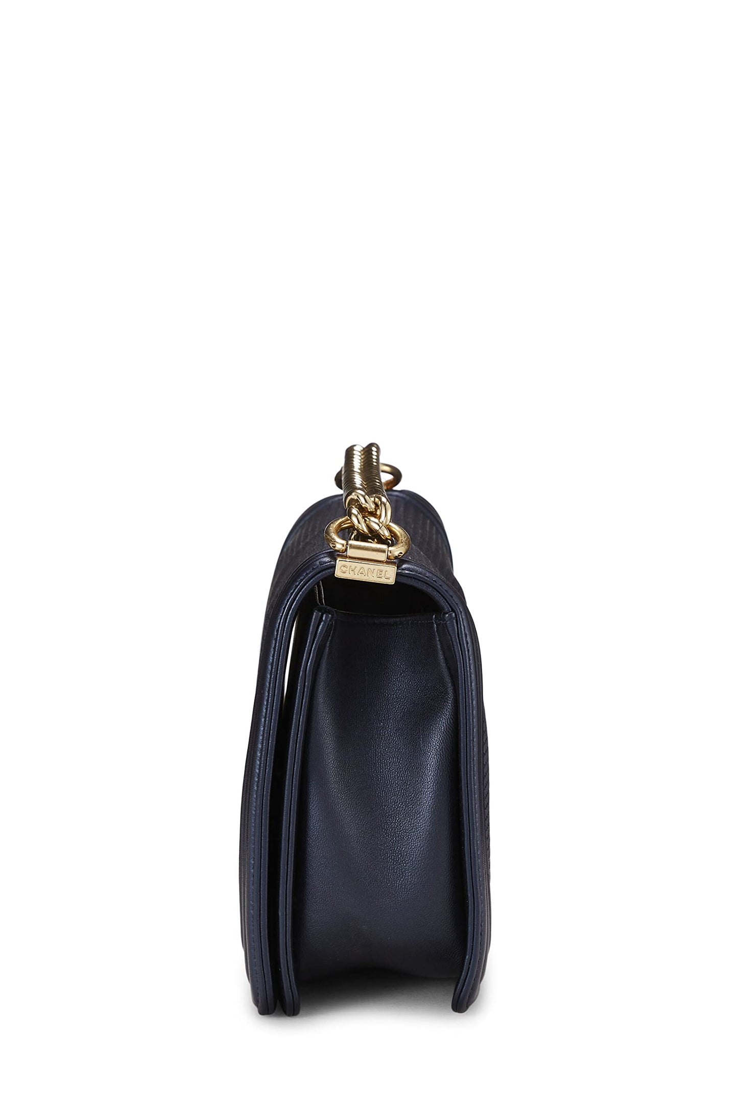 Chanel,  Navy Cube Embossed Calfskin Boy Bag Large, Navy