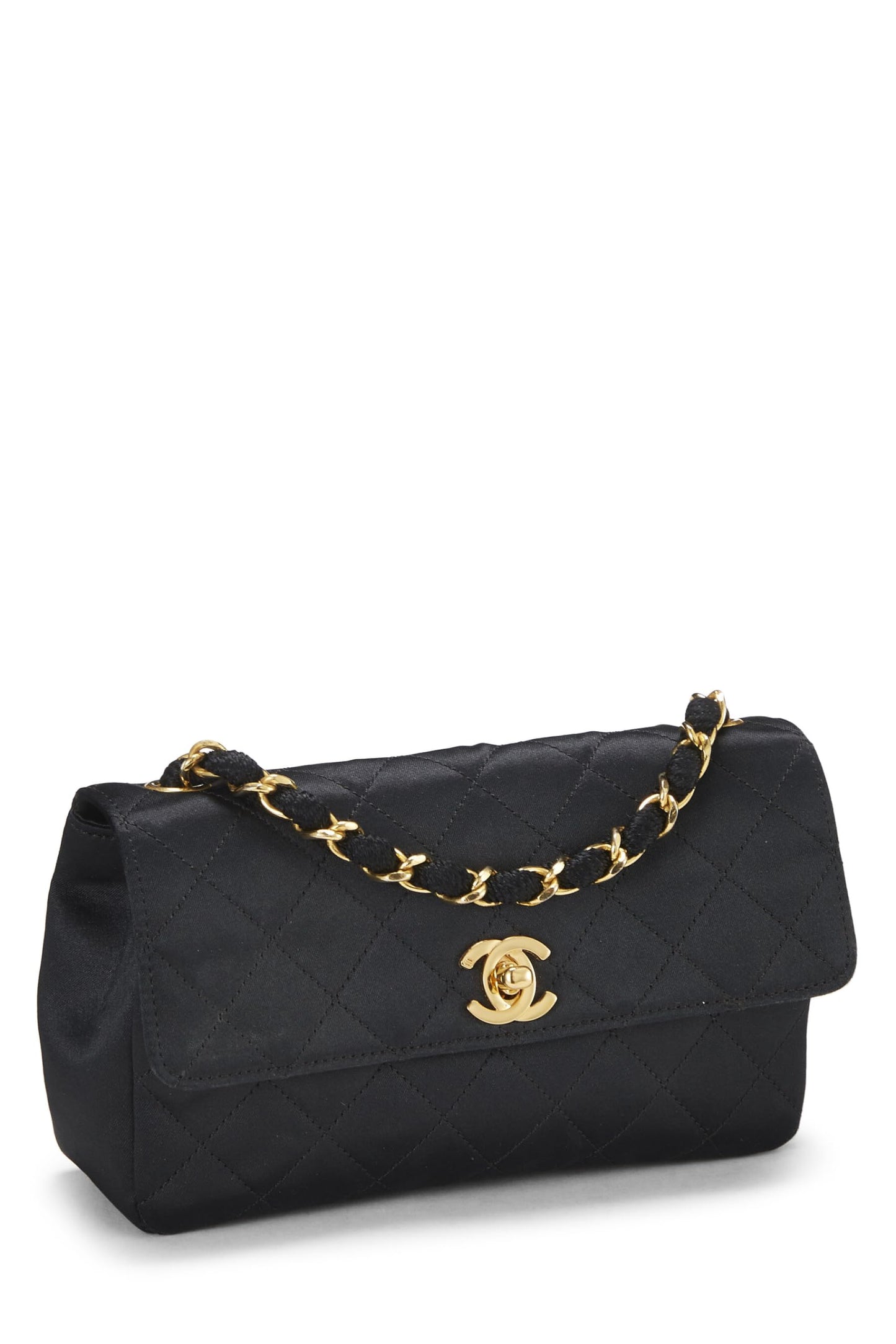 Chanel,  Black Quilted Satin Half Flap Mini, Black