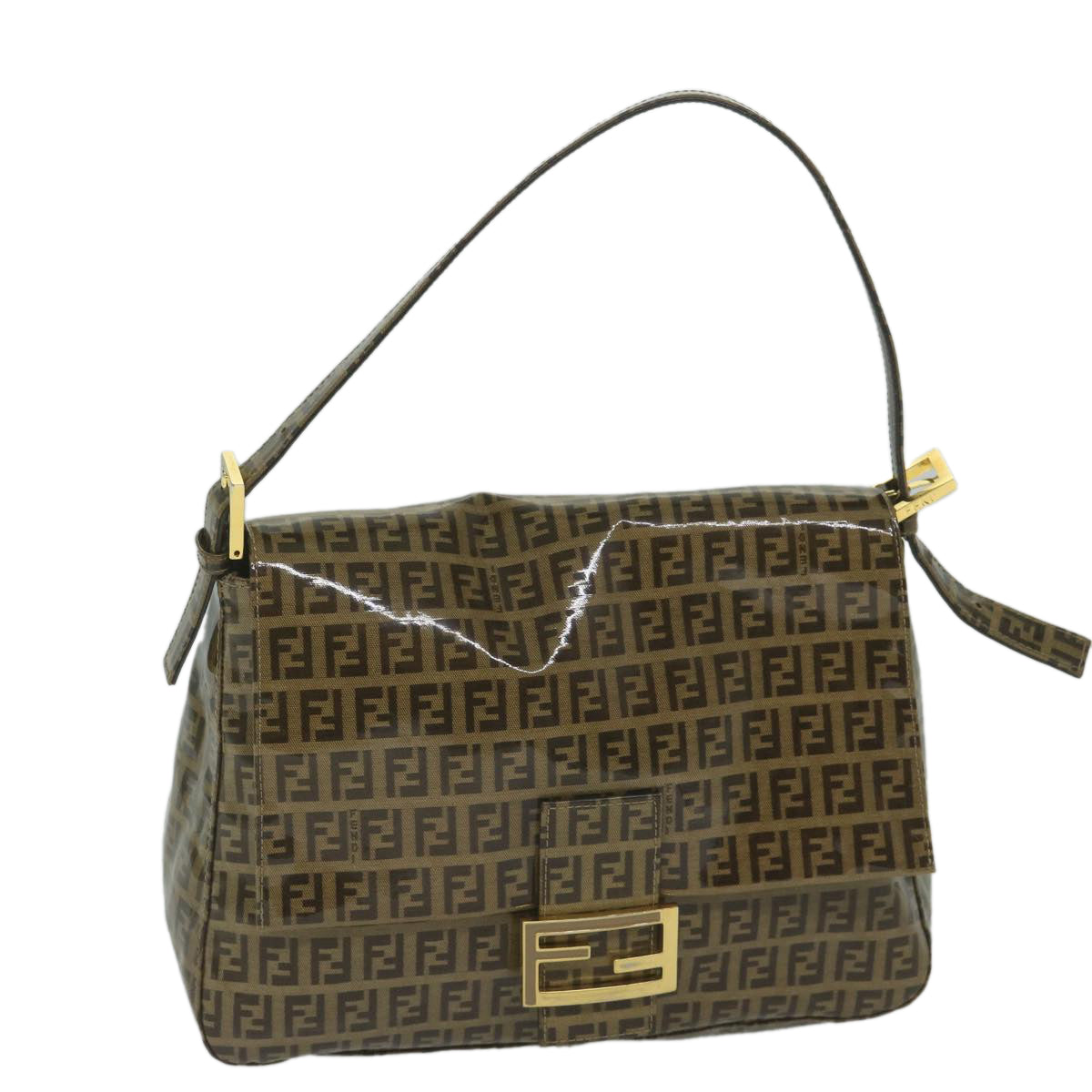 FENDI Zucchino Canvas Mamma Baguette Shoulder Bag Coated Canvas Brown 61639