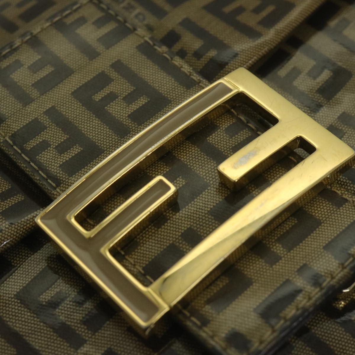 FENDI Zucchino Canvas Mamma Baguette Shoulder Bag Coated Canvas Brown 61639