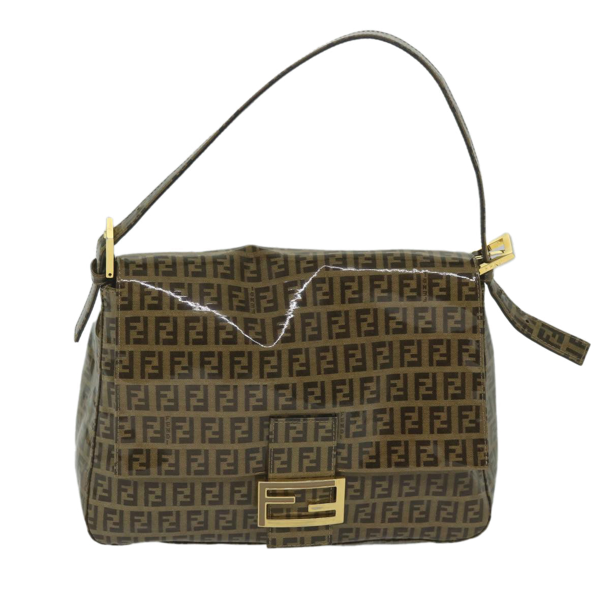 FENDI Zucchino Canvas Mamma Baguette Shoulder Bag Coated Canvas Brown 61639
