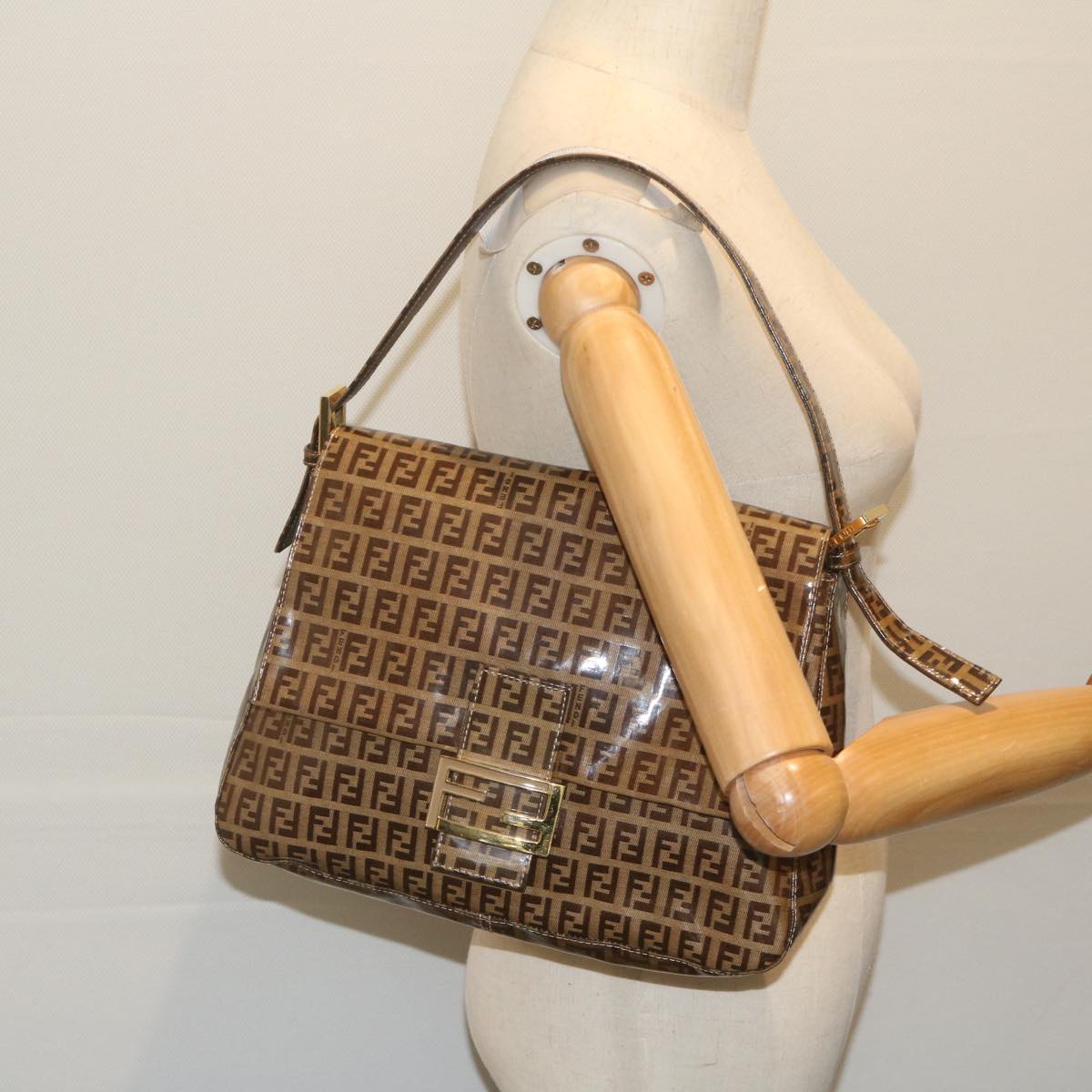 FENDI Zucchino Canvas Mamma Baguette Shoulder Bag Coated Canvas Brown 61639