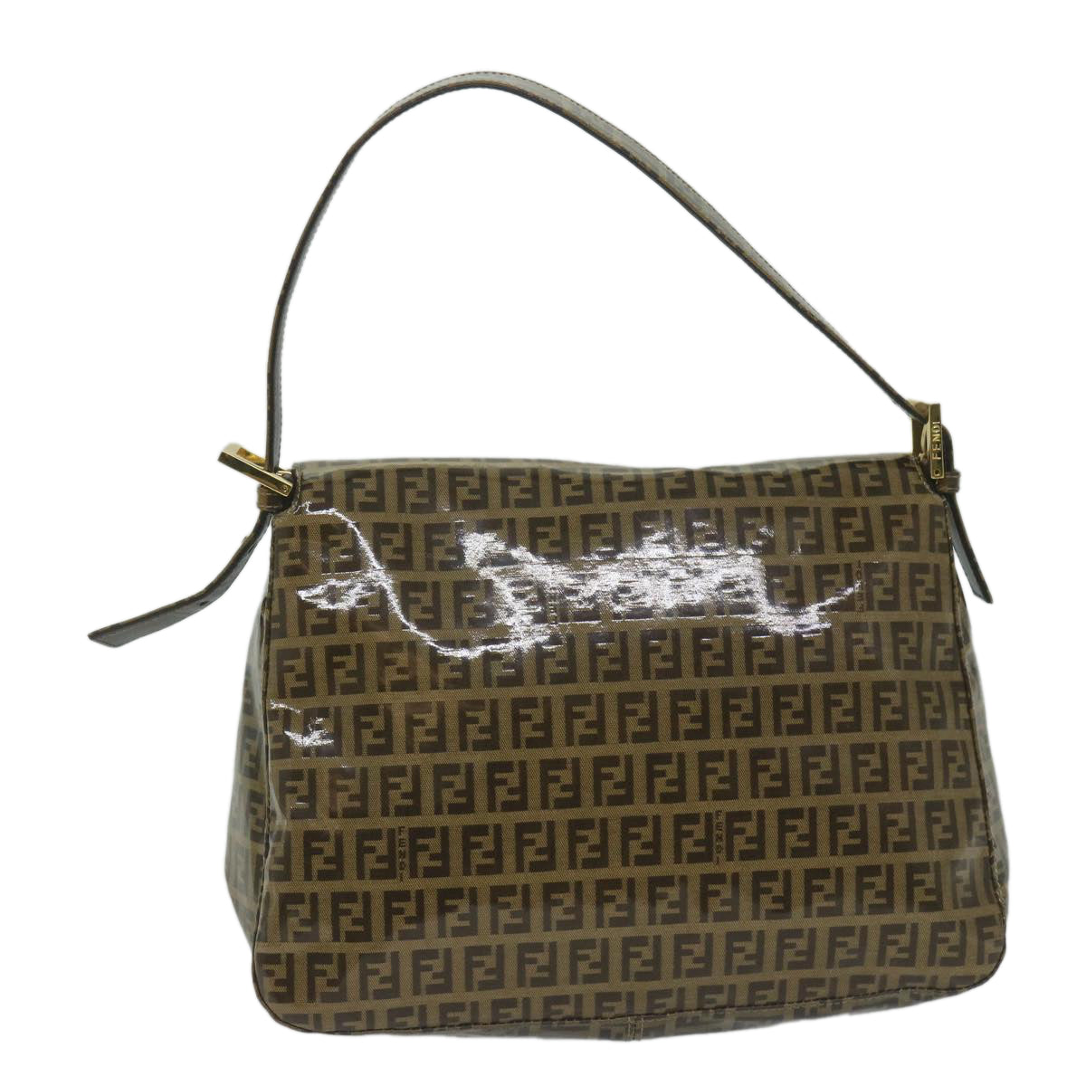FENDI Zucchino Canvas Mamma Baguette Shoulder Bag Coated Canvas Brown 61639
