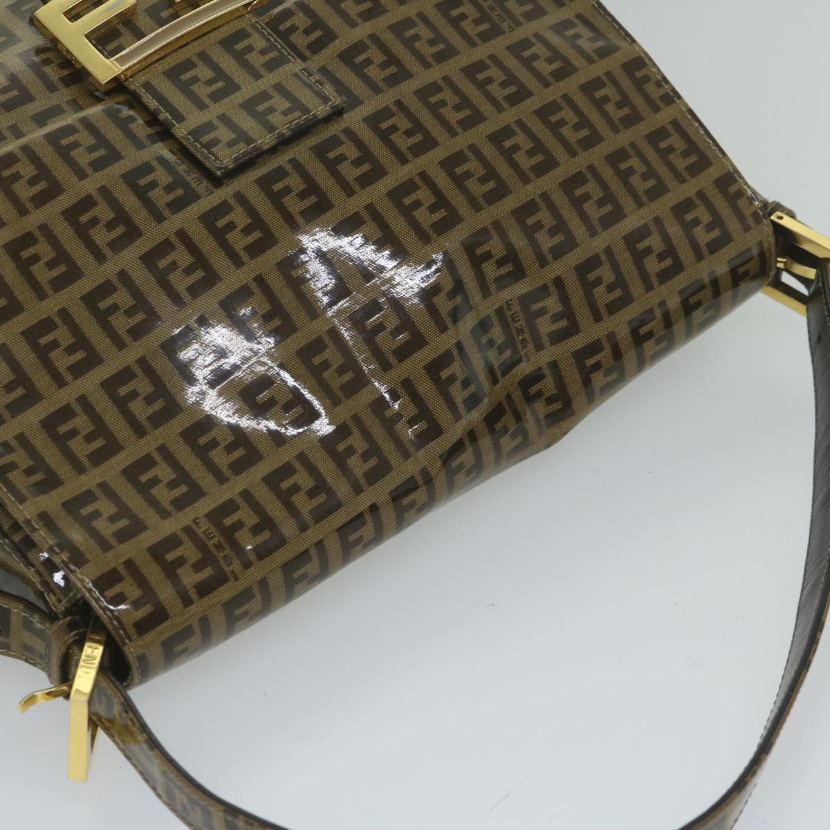 FENDI Zucchino Canvas Mamma Baguette Shoulder Bag Coated Canvas Brown 61639