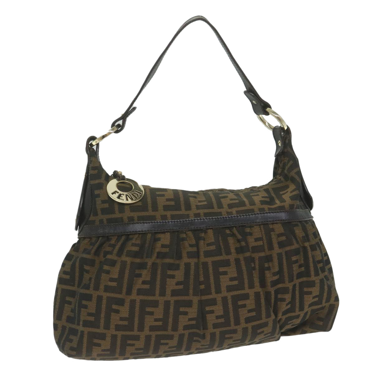 FENDI Zucca Canvas Shoulder Bag Black Brown 61645