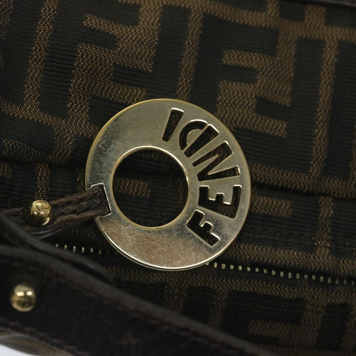 FENDI Zucca Canvas Shoulder Bag Black Brown 61645