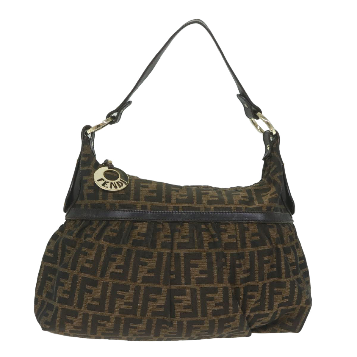 FENDI Zucca Canvas Shoulder Bag Black Brown 61645