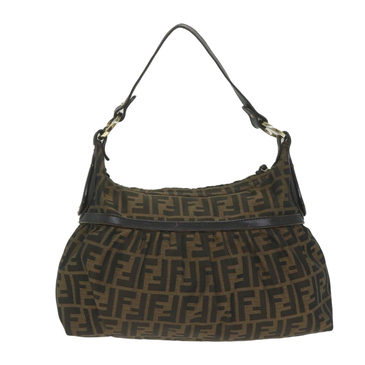 FENDI Zucca Canvas Shoulder Bag Black Brown 61645