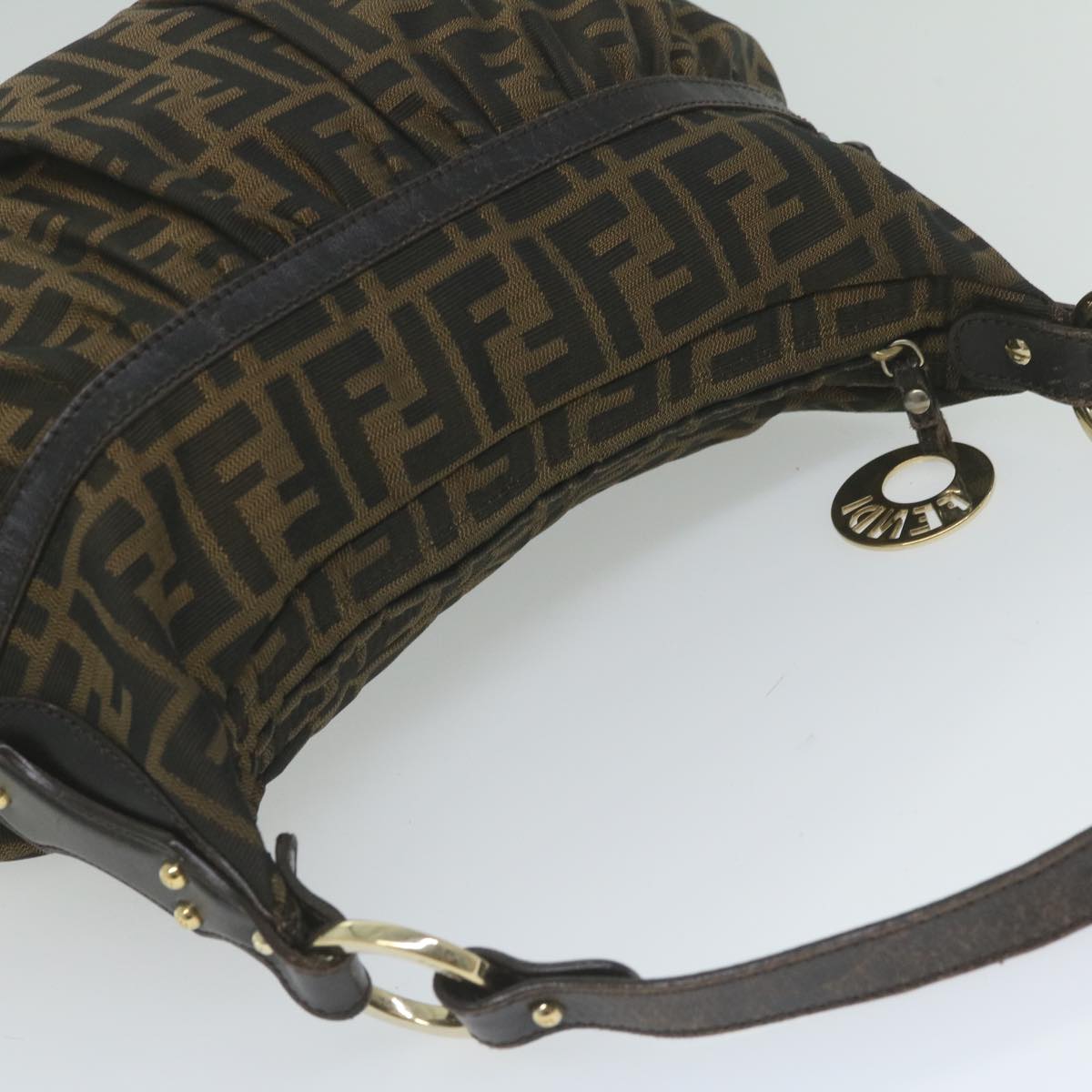 FENDI Zucca Canvas Shoulder Bag Black Brown 61645
