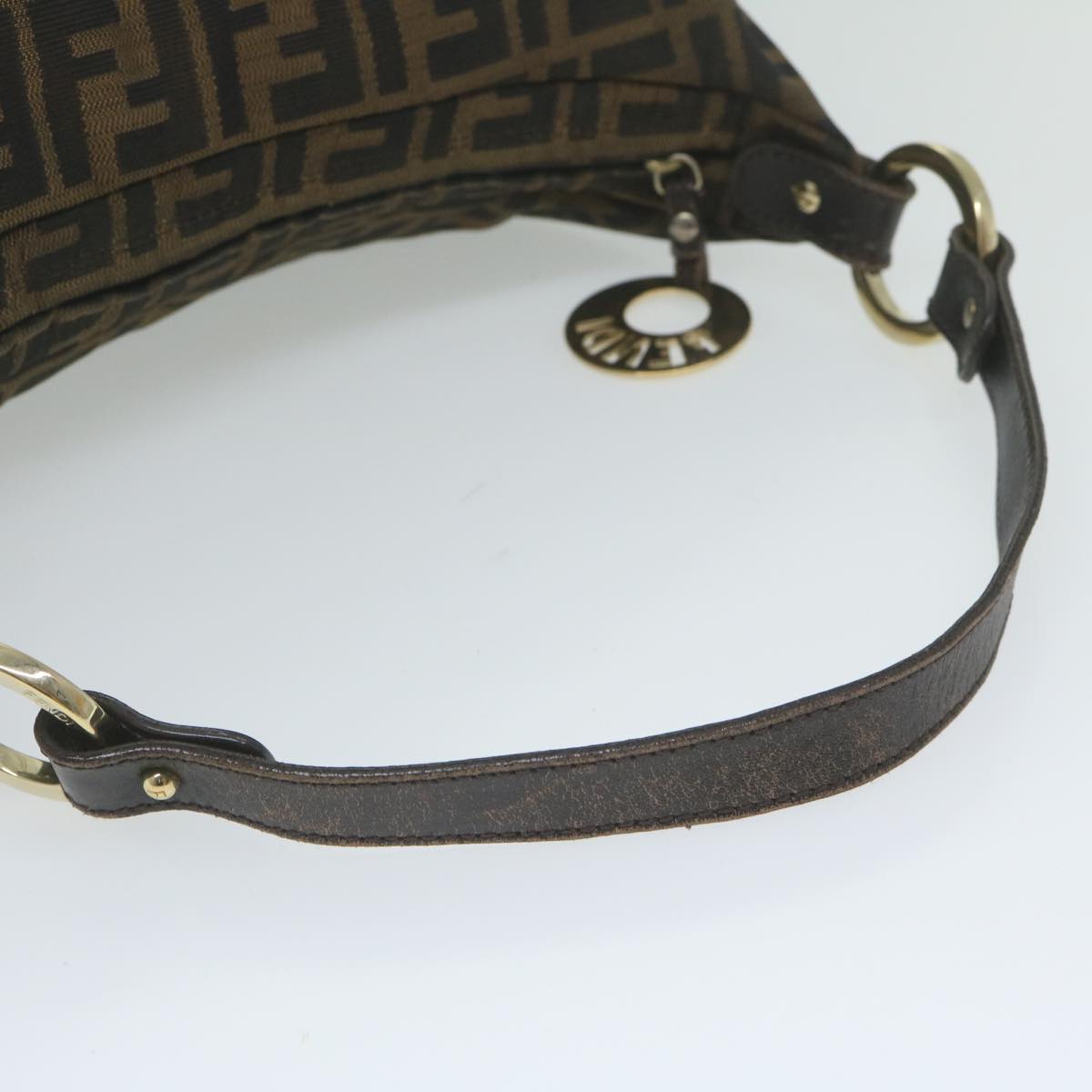 FENDI Zucca Canvas Shoulder Bag Black Brown 61645