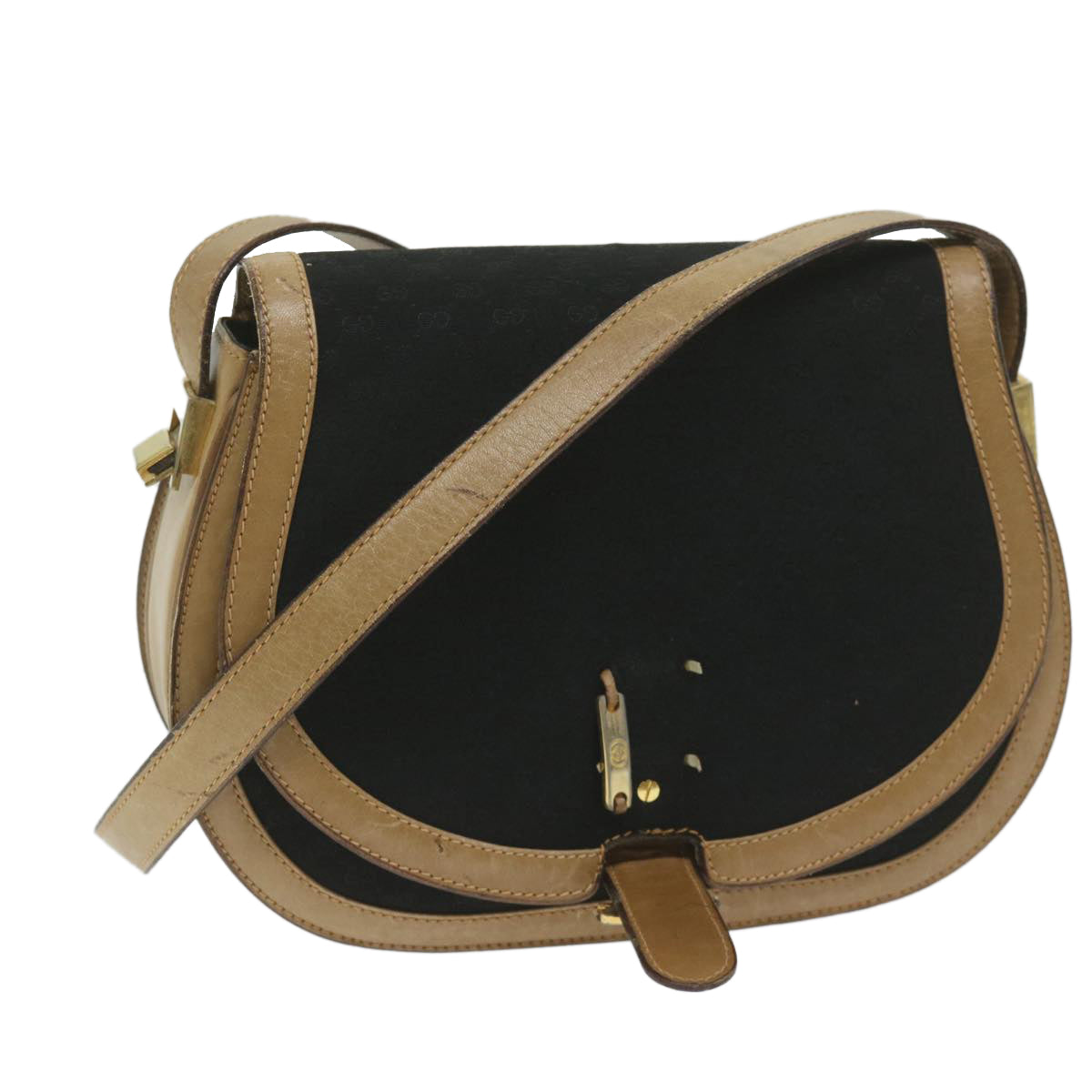 GUCCI Micro GG Canvas Shoulder Bag Black Beige 61694