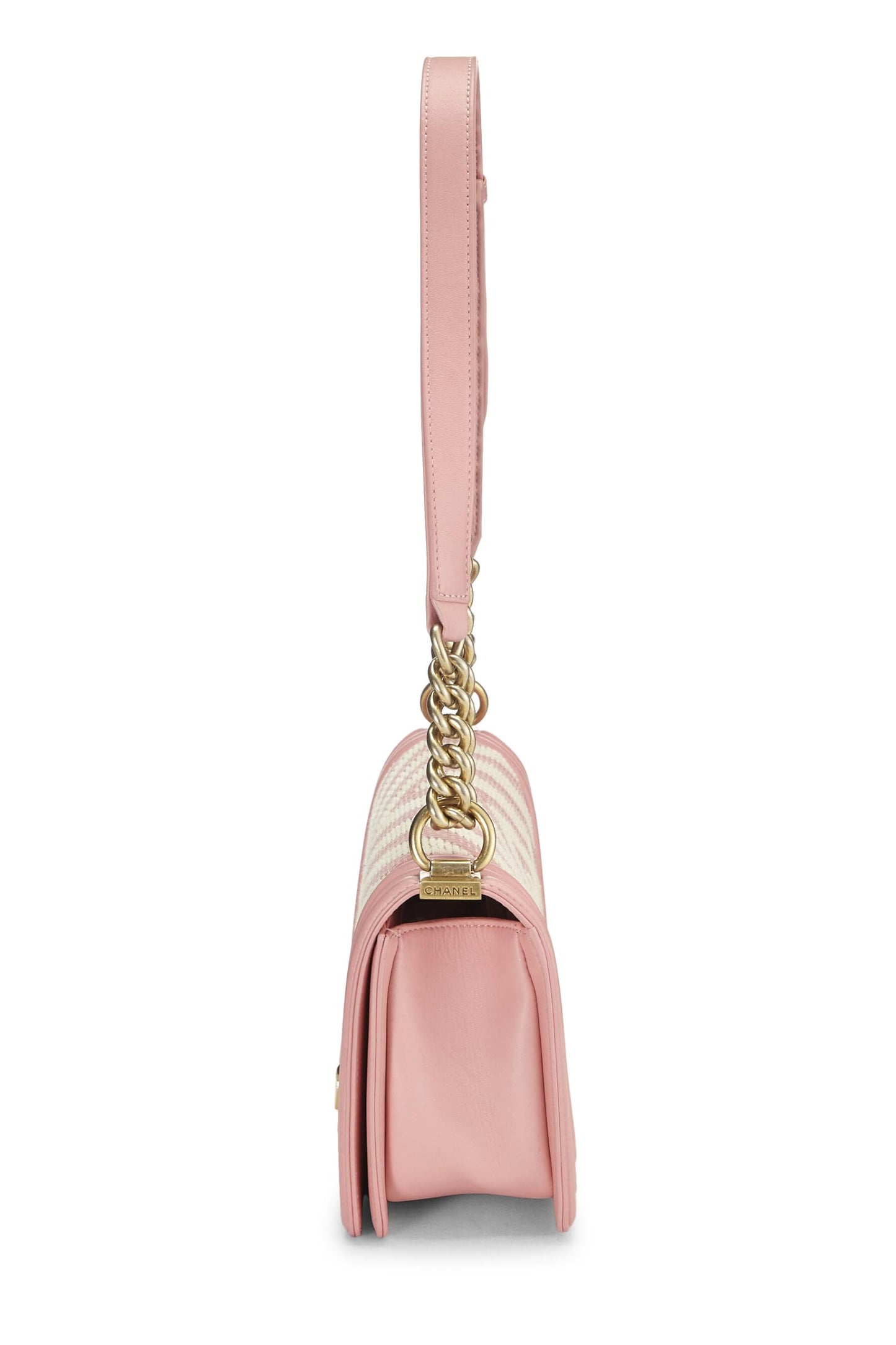 Chanel,  Pink & White Woven Chevron Boy Bag Medium, Pink