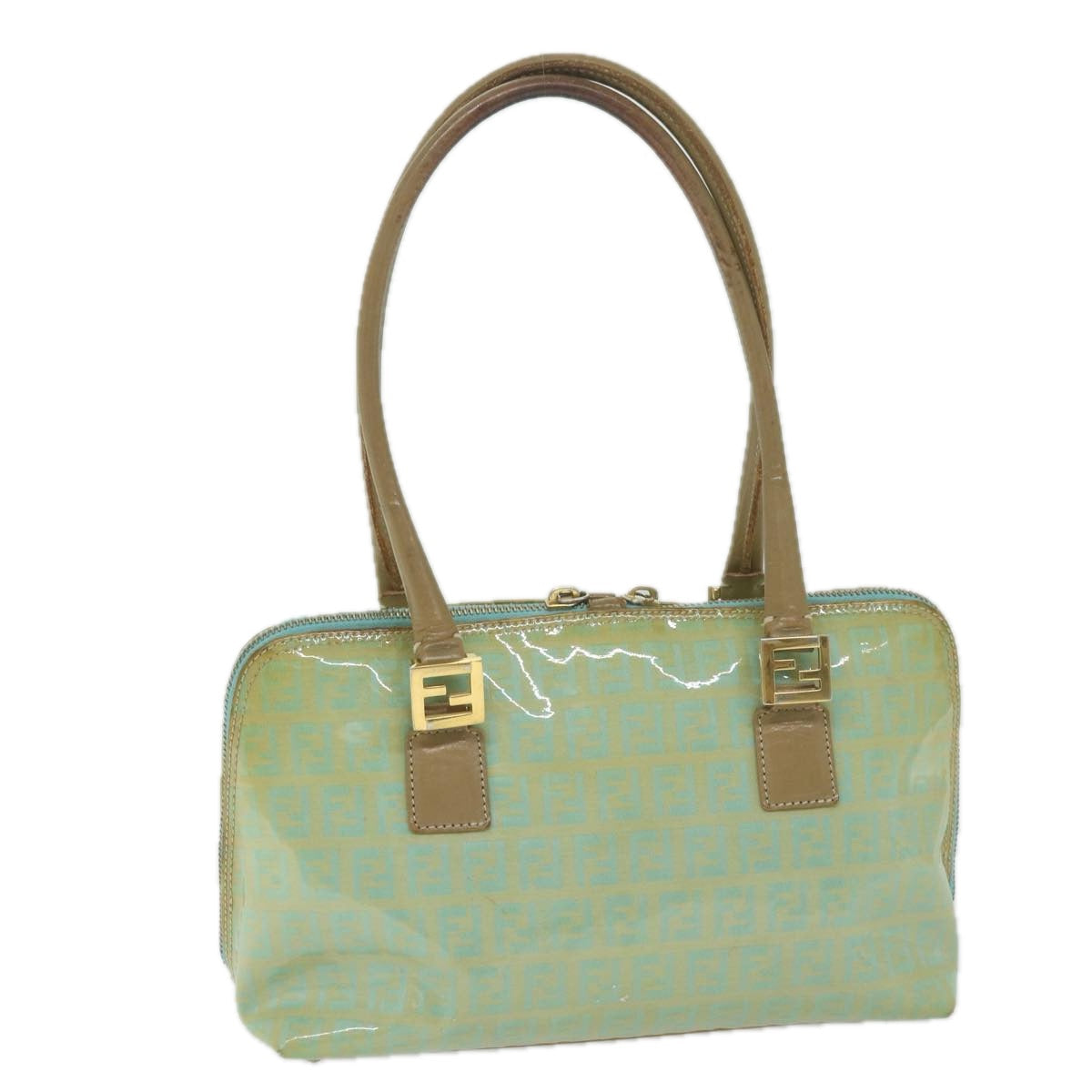 FENDI Zucchino Canvas Hand Bag Enamel Light Blue 61798