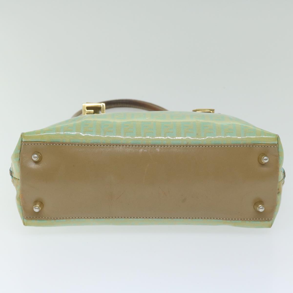 FENDI Zucchino Canvas Hand Bag Enamel Light Blue 61798