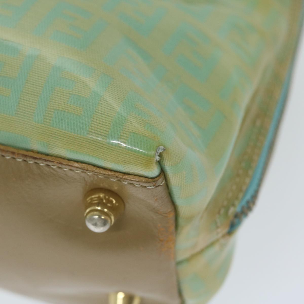 FENDI Zucchino Canvas Hand Bag Enamel Light Blue 61798