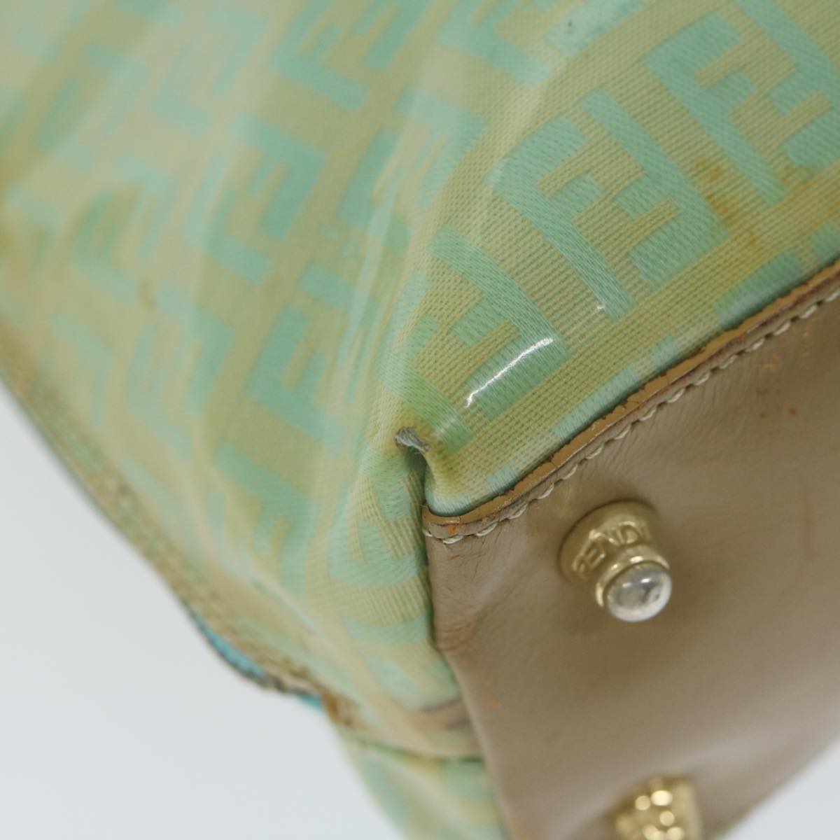 FENDI Zucchino Canvas Hand Bag Enamel Light Blue 61798