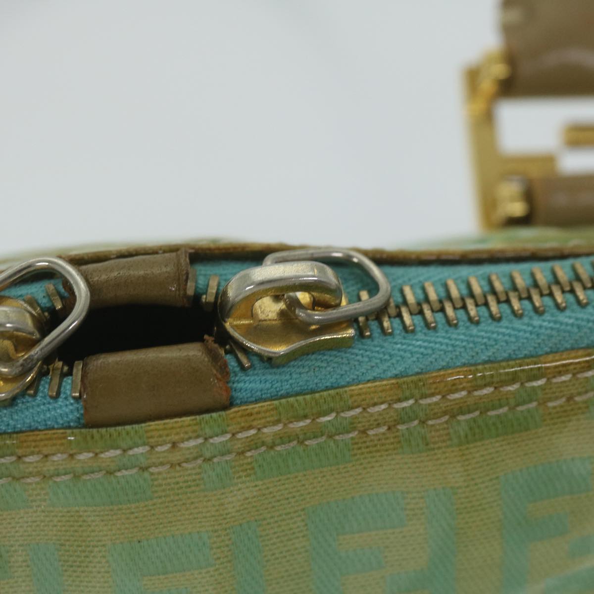 FENDI Zucchino Canvas Hand Bag Enamel Light Blue 61798