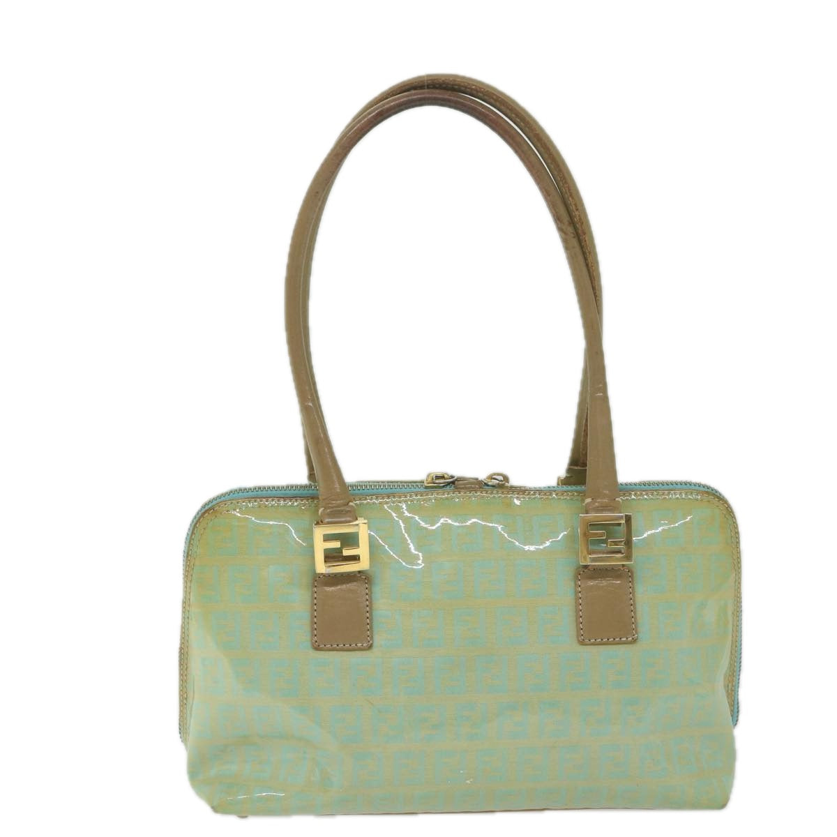 FENDI Zucchino Canvas Hand Bag Enamel Light Blue 61798