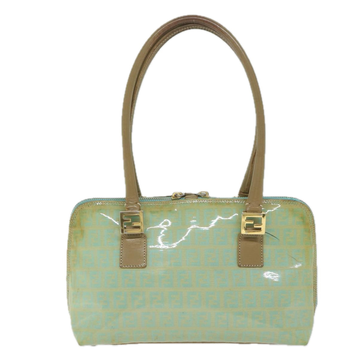FENDI Zucchino Canvas Hand Bag Enamel Light Blue 61798