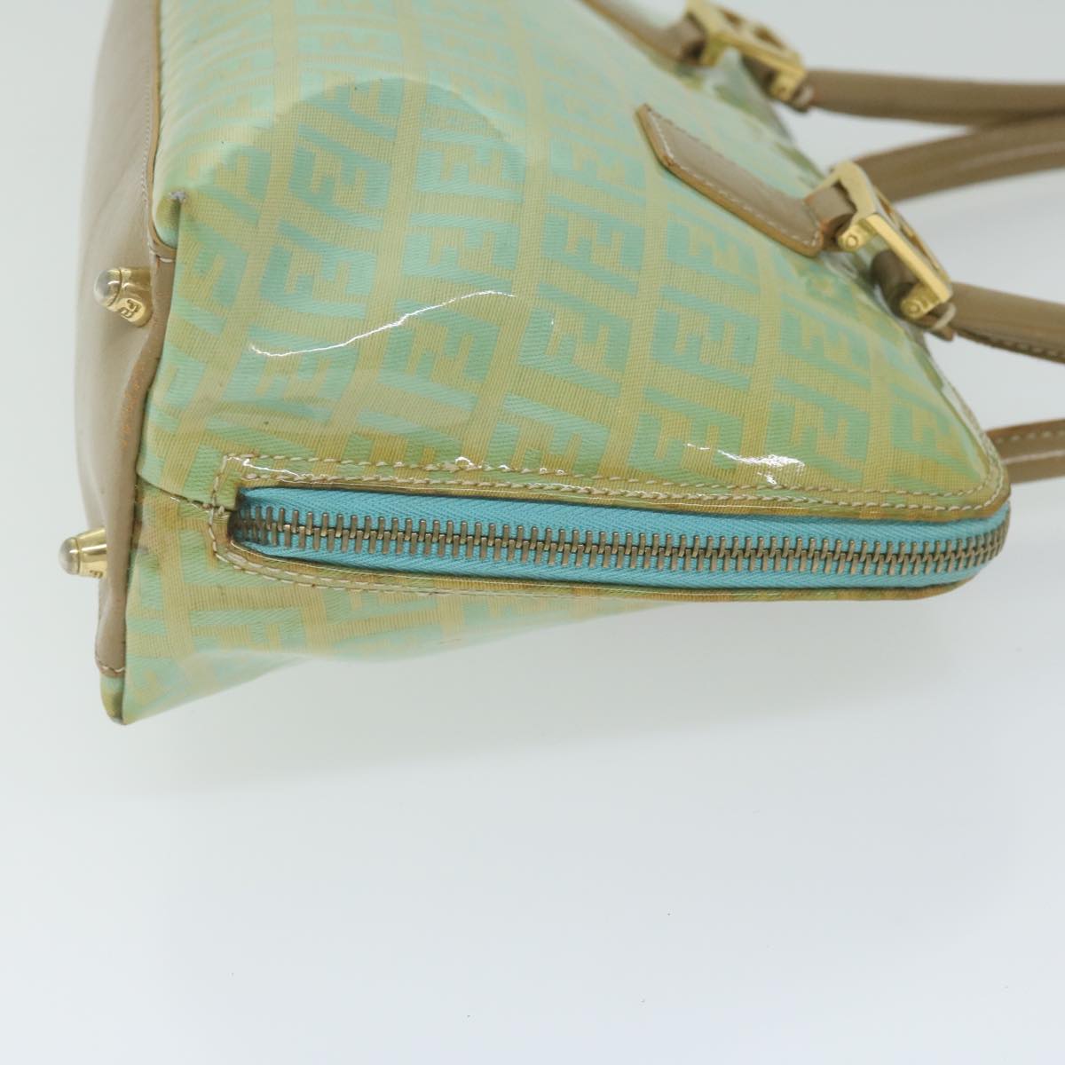 FENDI Zucchino Canvas Hand Bag Enamel Light Blue 61798