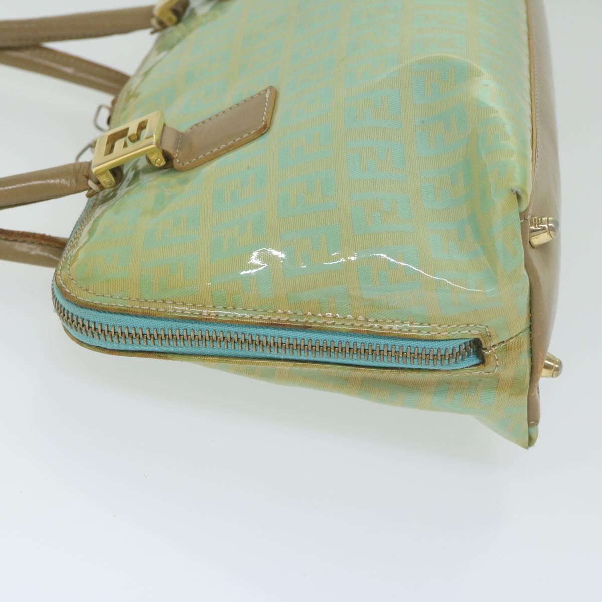 FENDI Zucchino Canvas Hand Bag Enamel Light Blue 61798