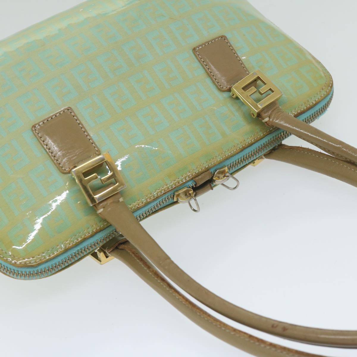 FENDI Zucchino Canvas Hand Bag Enamel Light Blue 61798