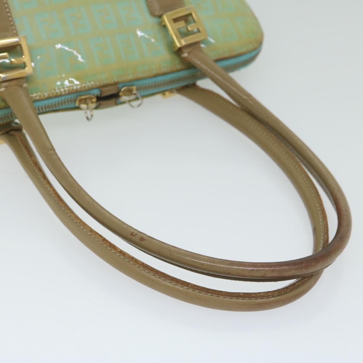 FENDI Zucchino Canvas Hand Bag Enamel Light Blue 61798