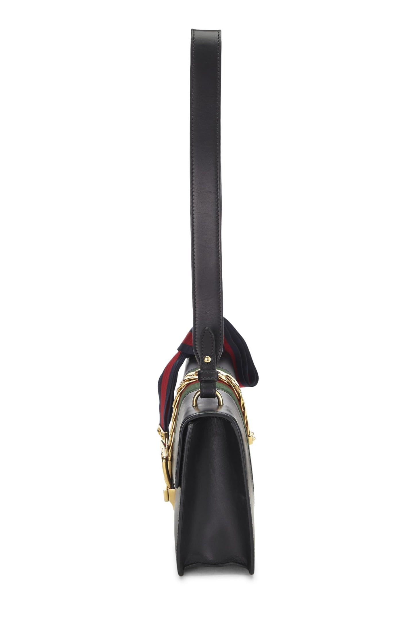 Gucci,  Black Leather Web Sylvie Shoulder Small, Black