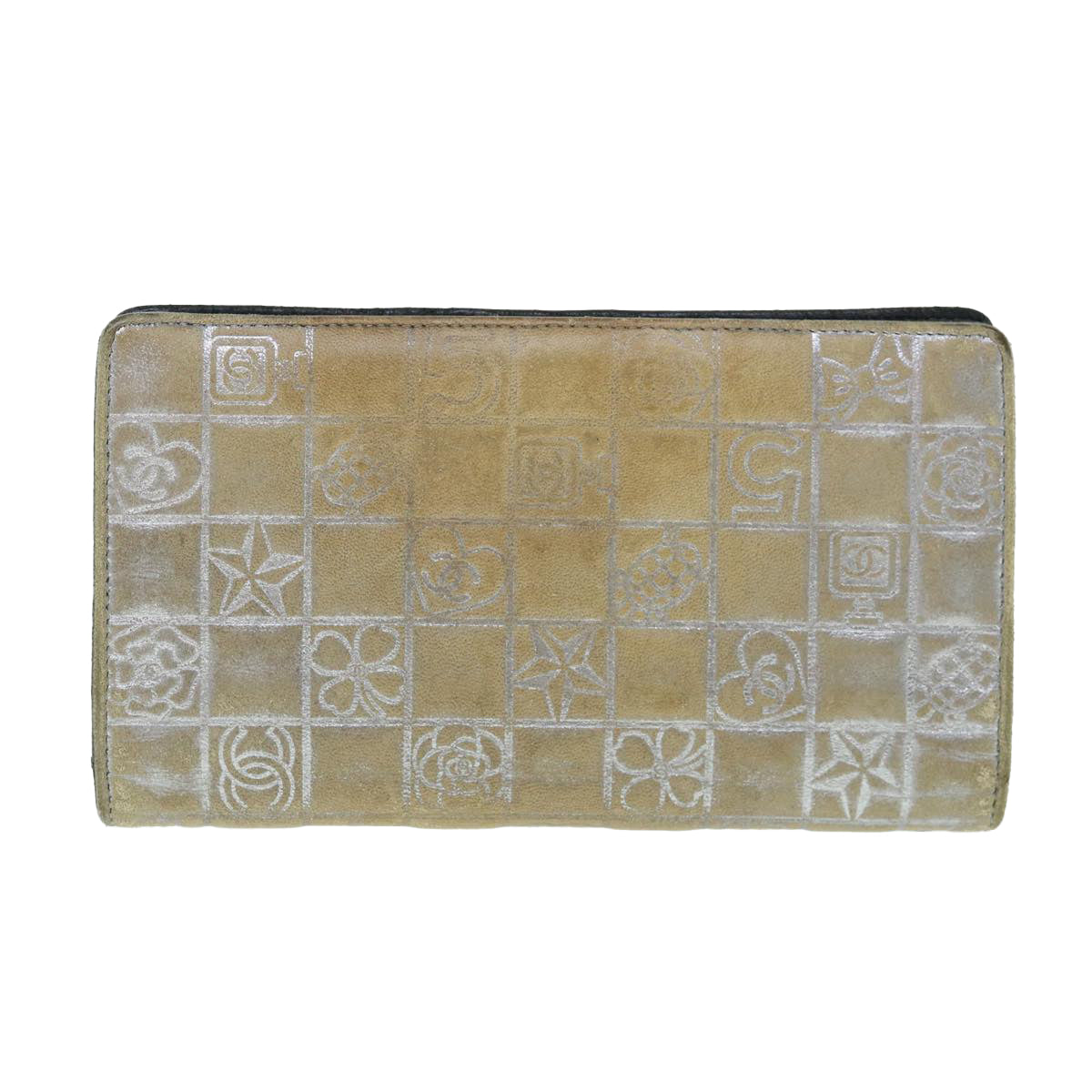CHANEL Icon Line Wallet Leather Silver CC 61875