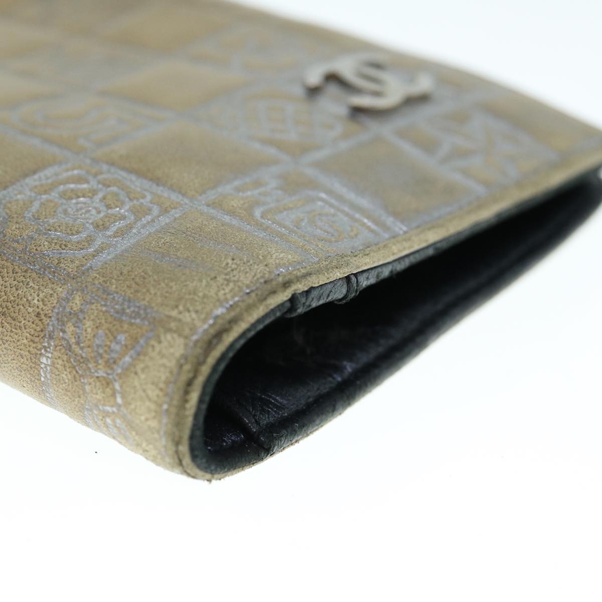 CHANEL Icon Line Wallet Leather Silver CC 61875