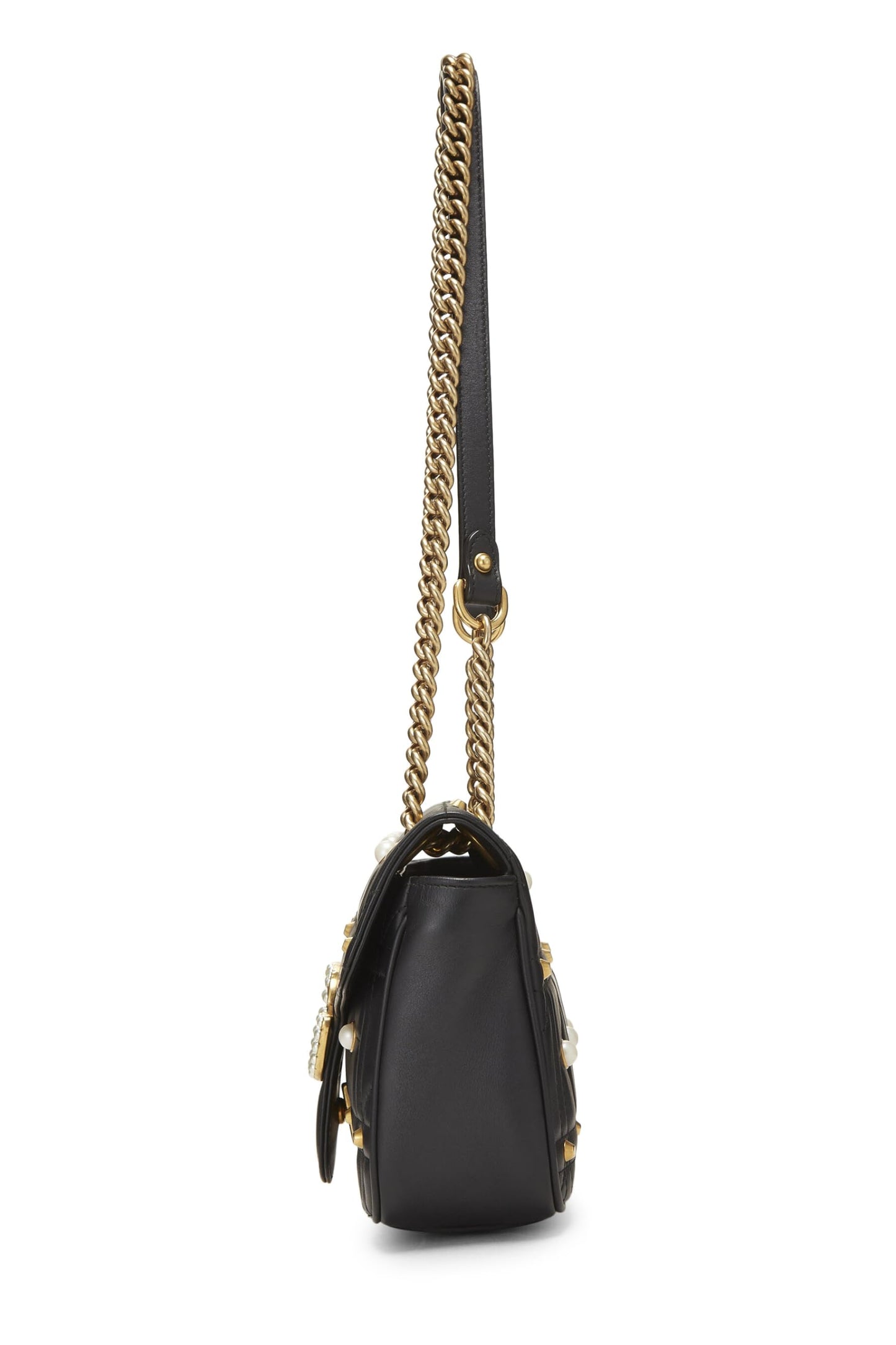 Gucci,  Black Faux Pearl MatelassÃƒÆ’Ã‚Â© Leather Marmont Shoulder Bag Small, Black