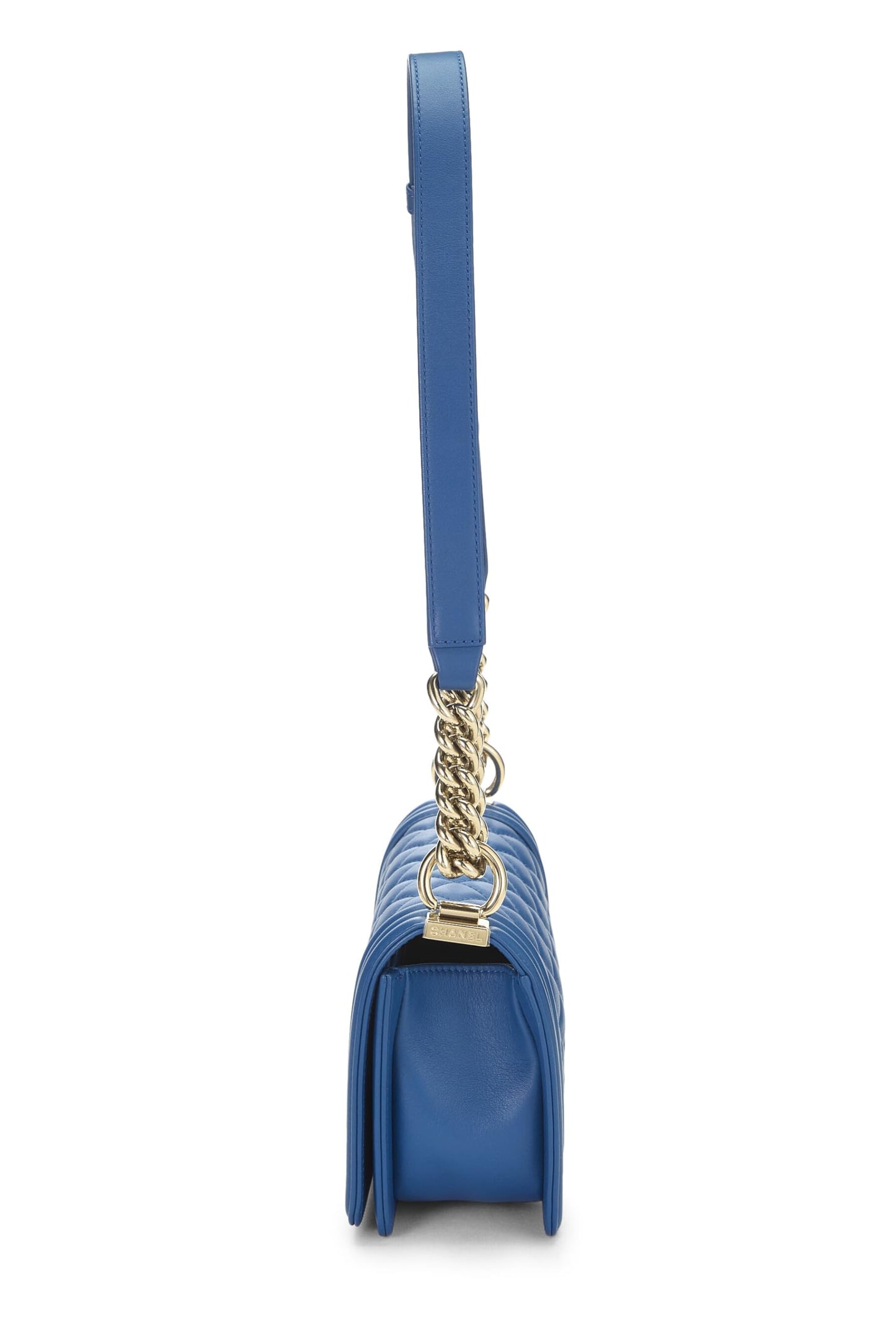 Chanel,  Blue Quilted Lambskin Boy Small, Blue