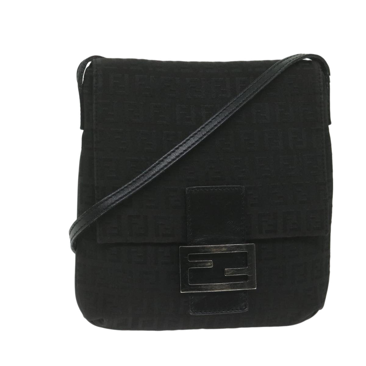 FENDI Zucchino Canvas Shoulder Bag Black 61959