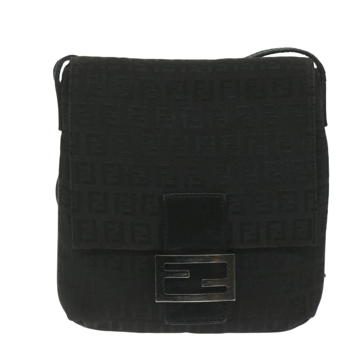 FENDI Zucchino Canvas Shoulder Bag Black 61959