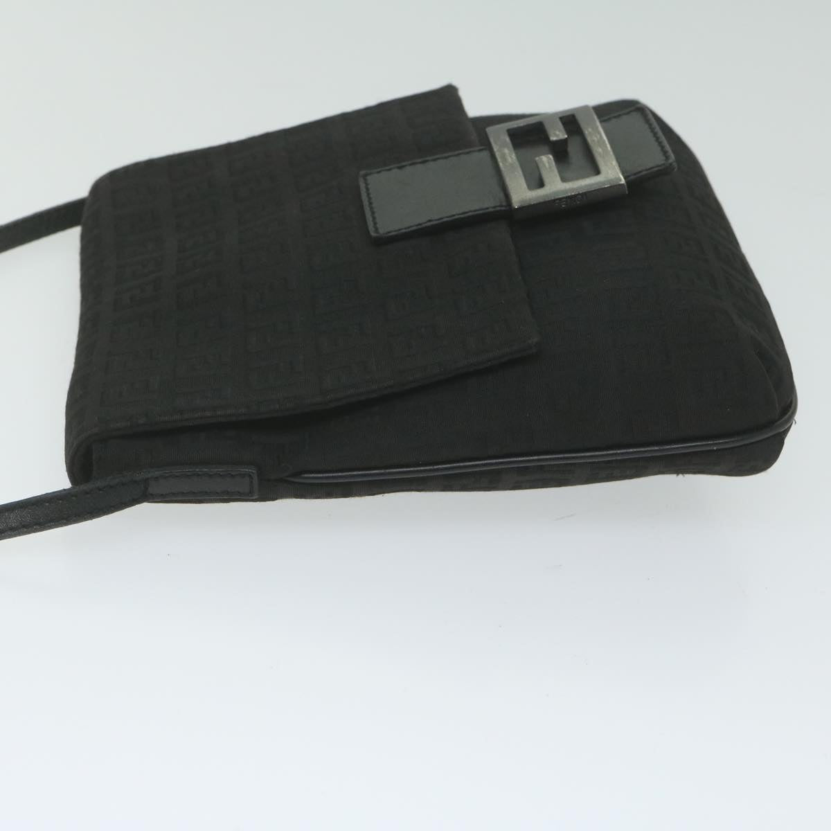 FENDI Zucchino Canvas Shoulder Bag Black 61959