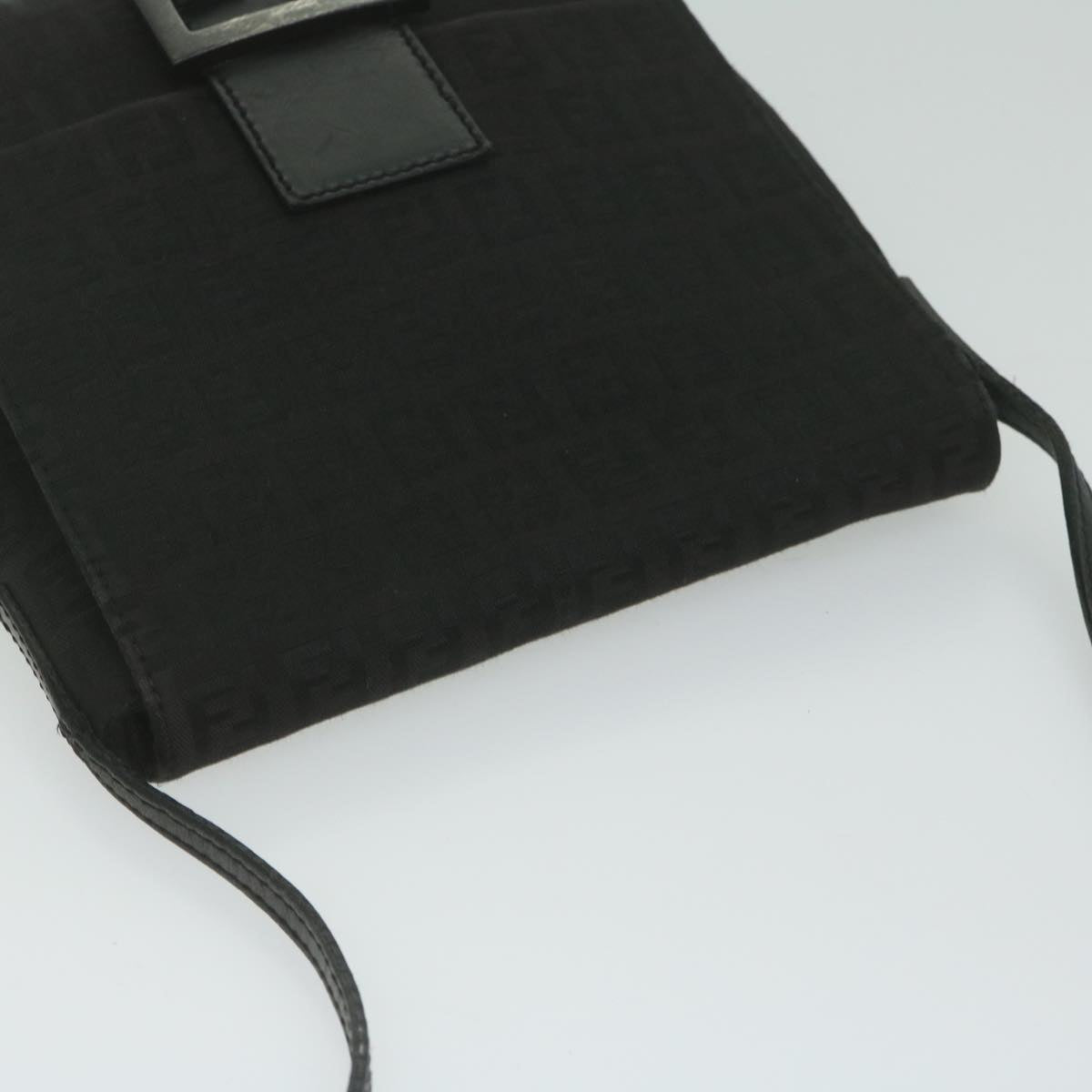 FENDI Zucchino Canvas Shoulder Bag Black 61959