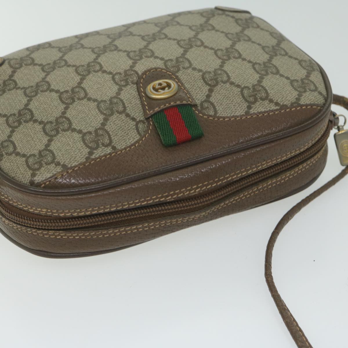GUCCI GG Supreme Web Sherry Line Shoulder Bag Red Beige 89 02 066 61996