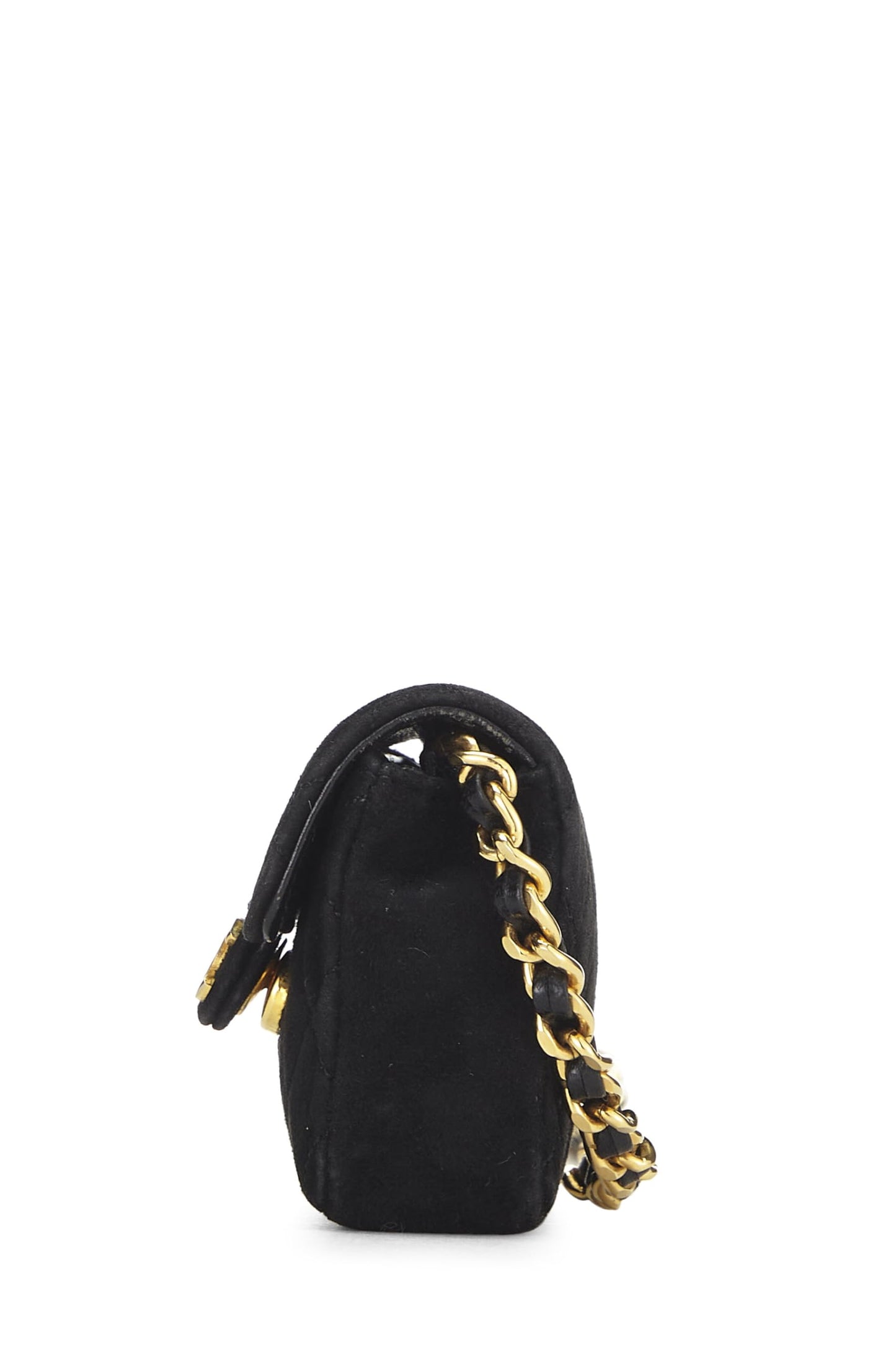 Chanel,  Black Quilted Suede Half Flap Micro, Black