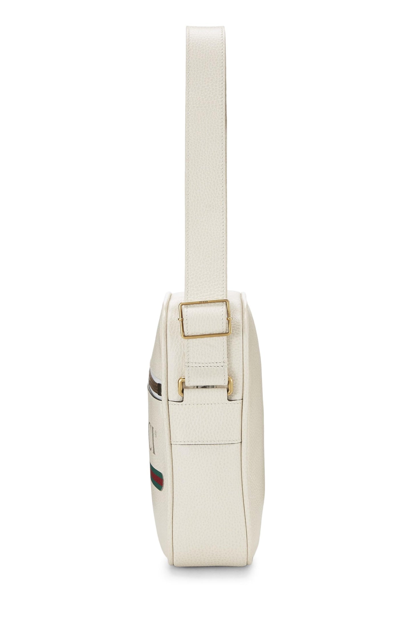 Gucci,  White Logo Print Leather Vertical Camera Bag Small, White