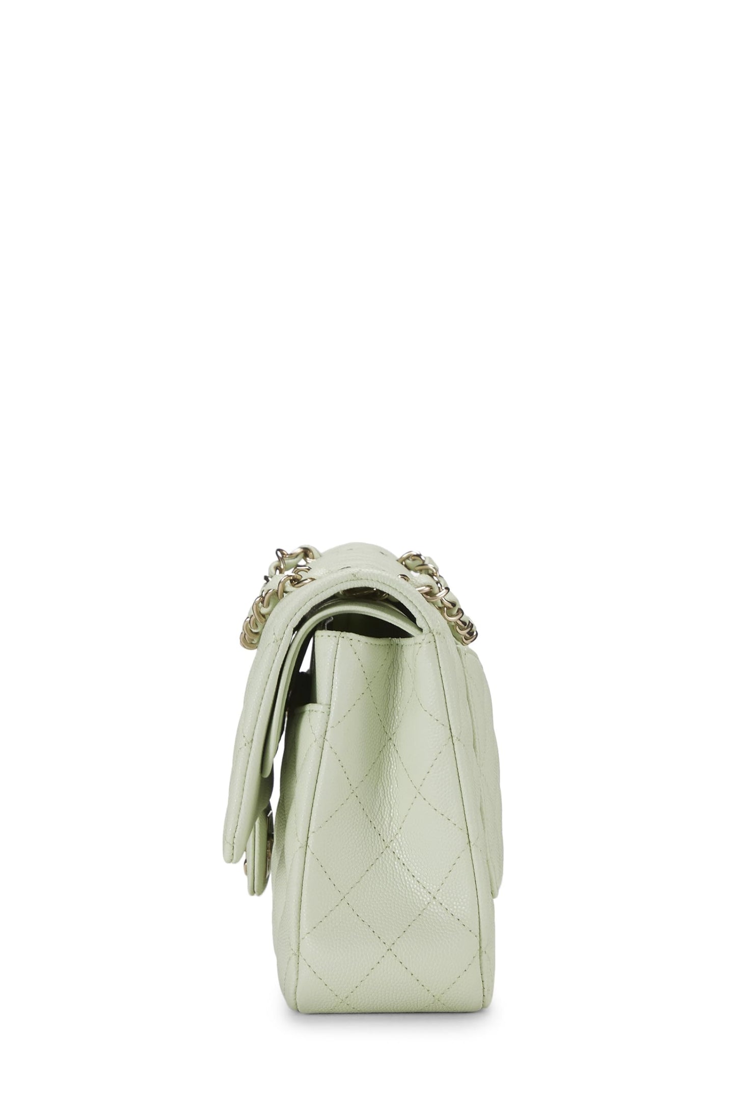 Chanel,  Green Quilted Caviar Classic Double Flap Medium, Green