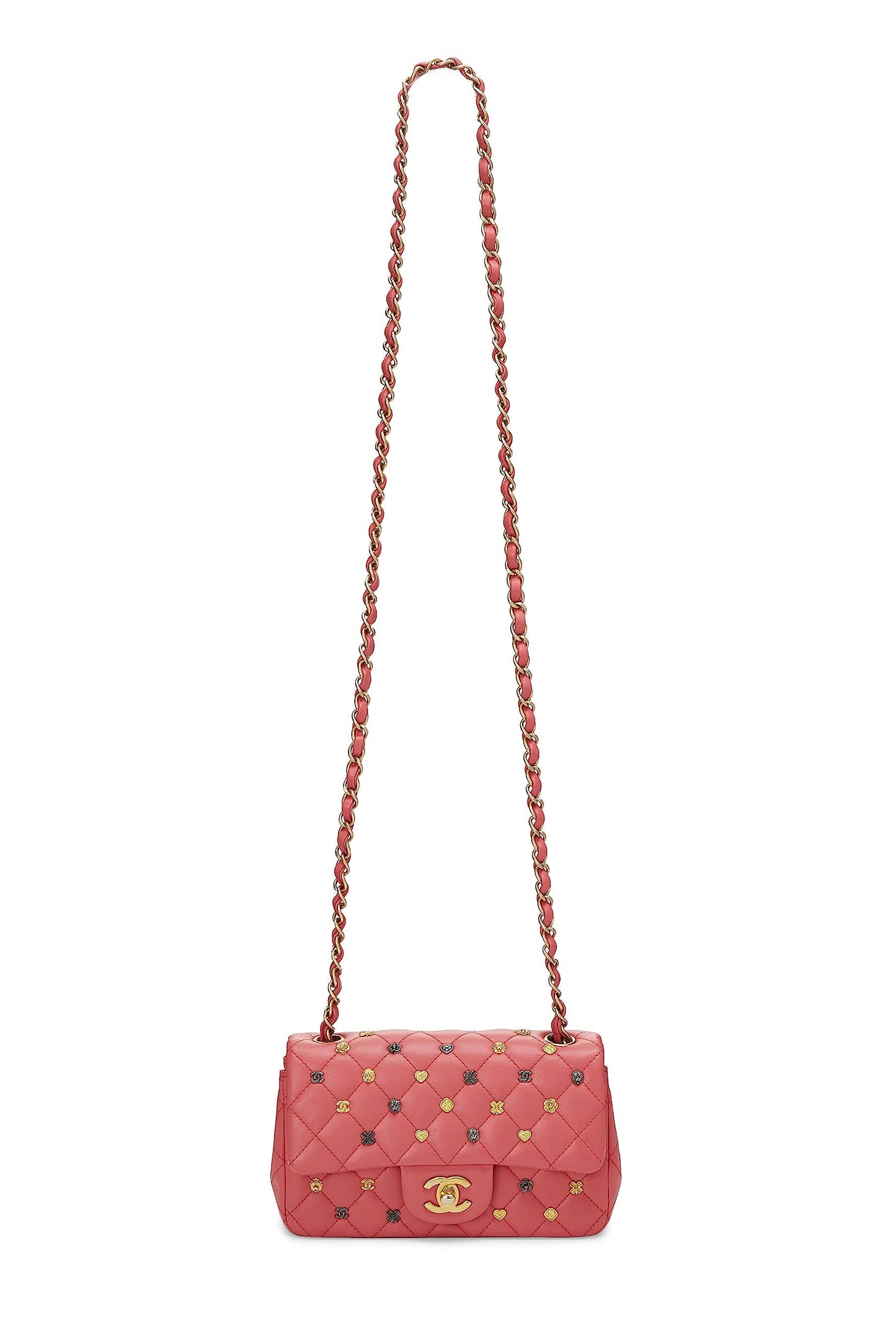 Chanel,  Pink Lambskin Lucky Charm Rectangular Flap Mini, Pink