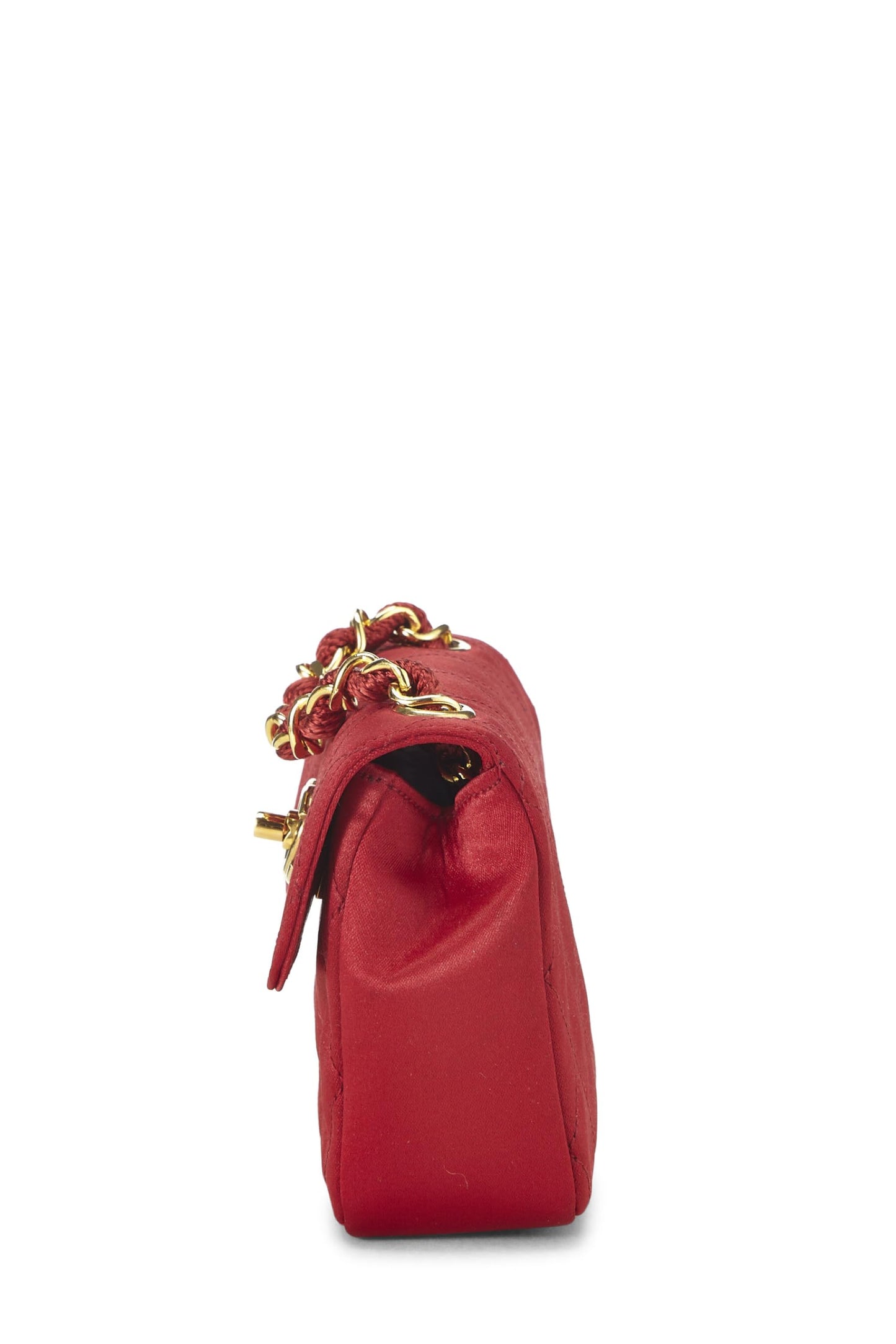 Chanel,  Red Quilted Satin Half Flap Micro, Red