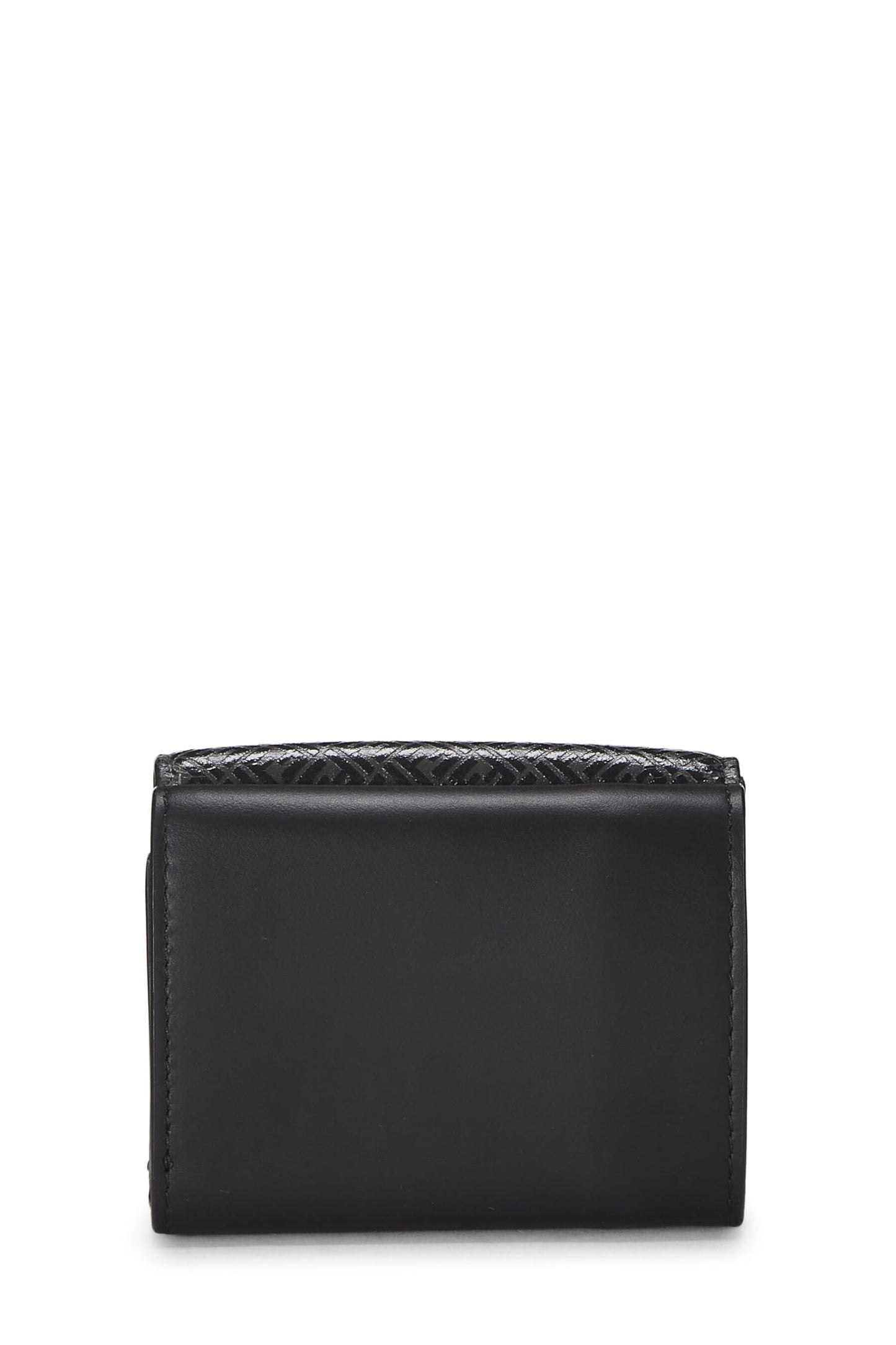 Fendi,  Black Zucchino Leather Trifold Wallet, Black