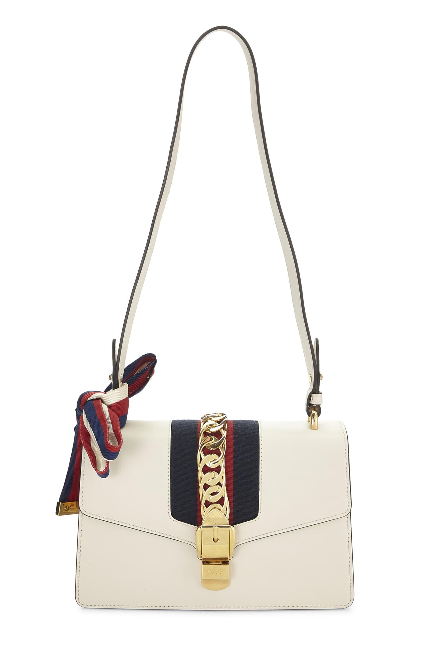 Gucci,  White Leather Sylvie Shoulder Bag, White