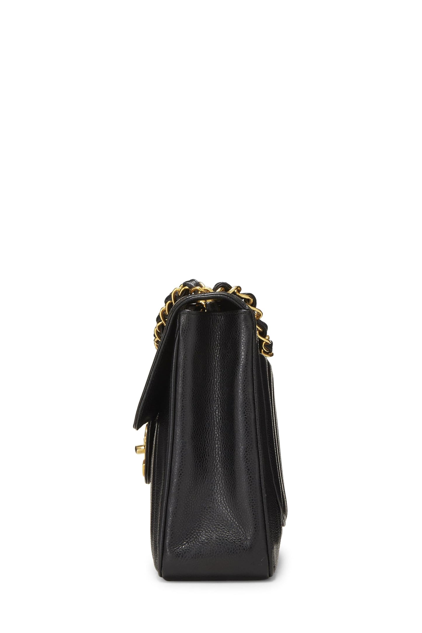 Chanel,  Black Caviar Vertical Half Flap Jumbo, Black