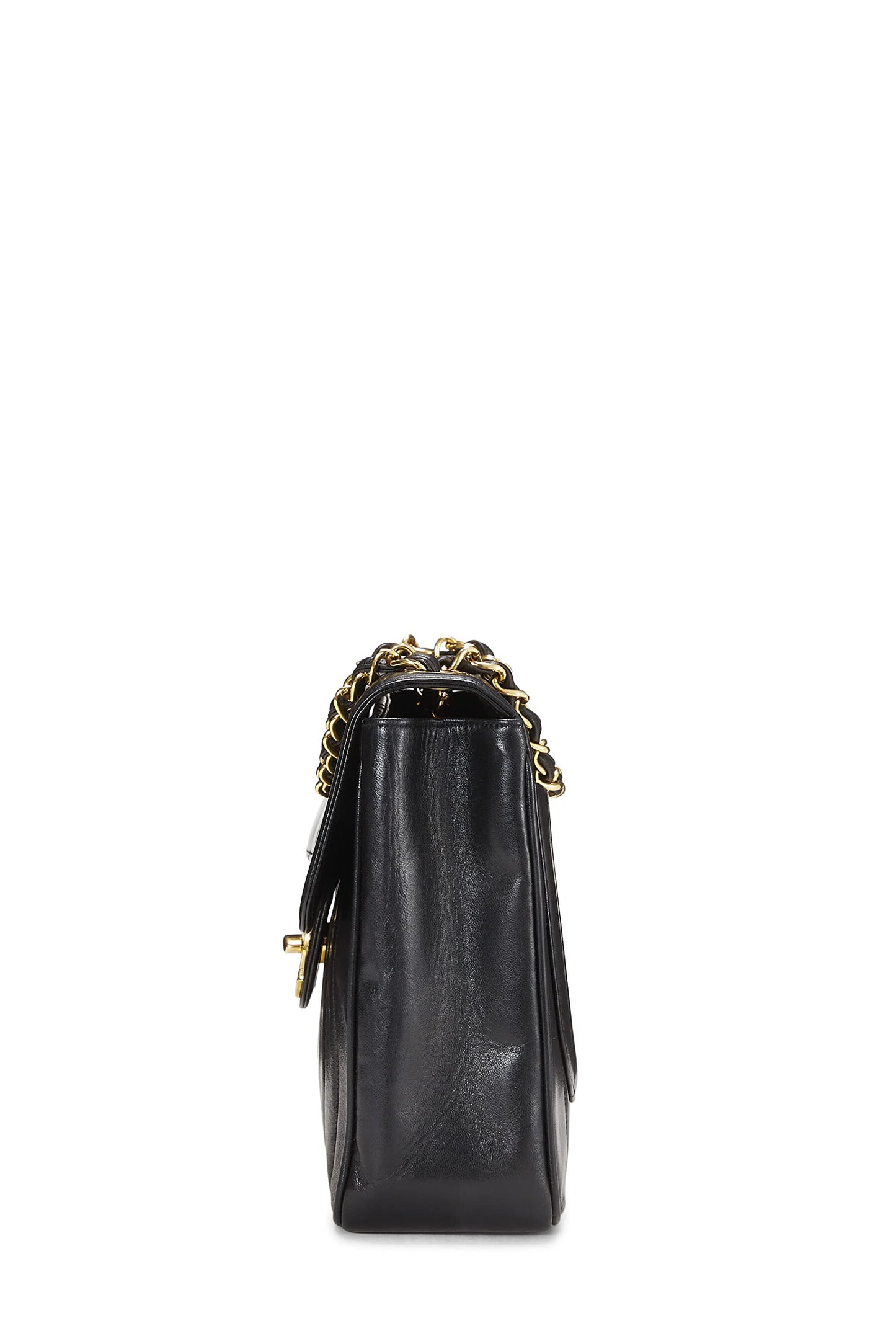 Chanel,  Black Vertical Lambskin Half Flap Jumbo, Black