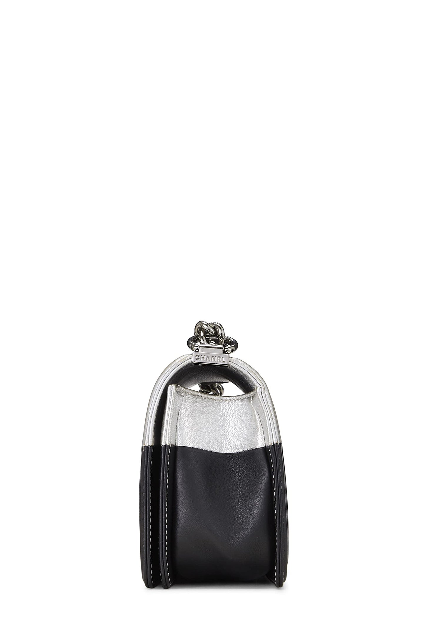 Chanel,  Black & Metallic Silver Bi-Color Calfskin Boy Bag Medium, Multi
