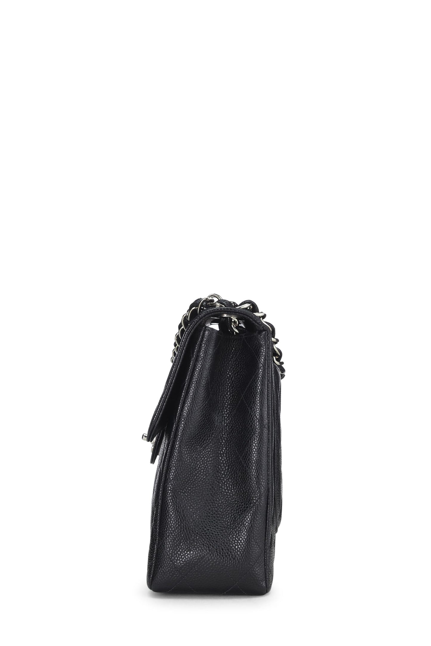 Chanel,  Black Quilted Caviar Half Flap Jumbo, Black