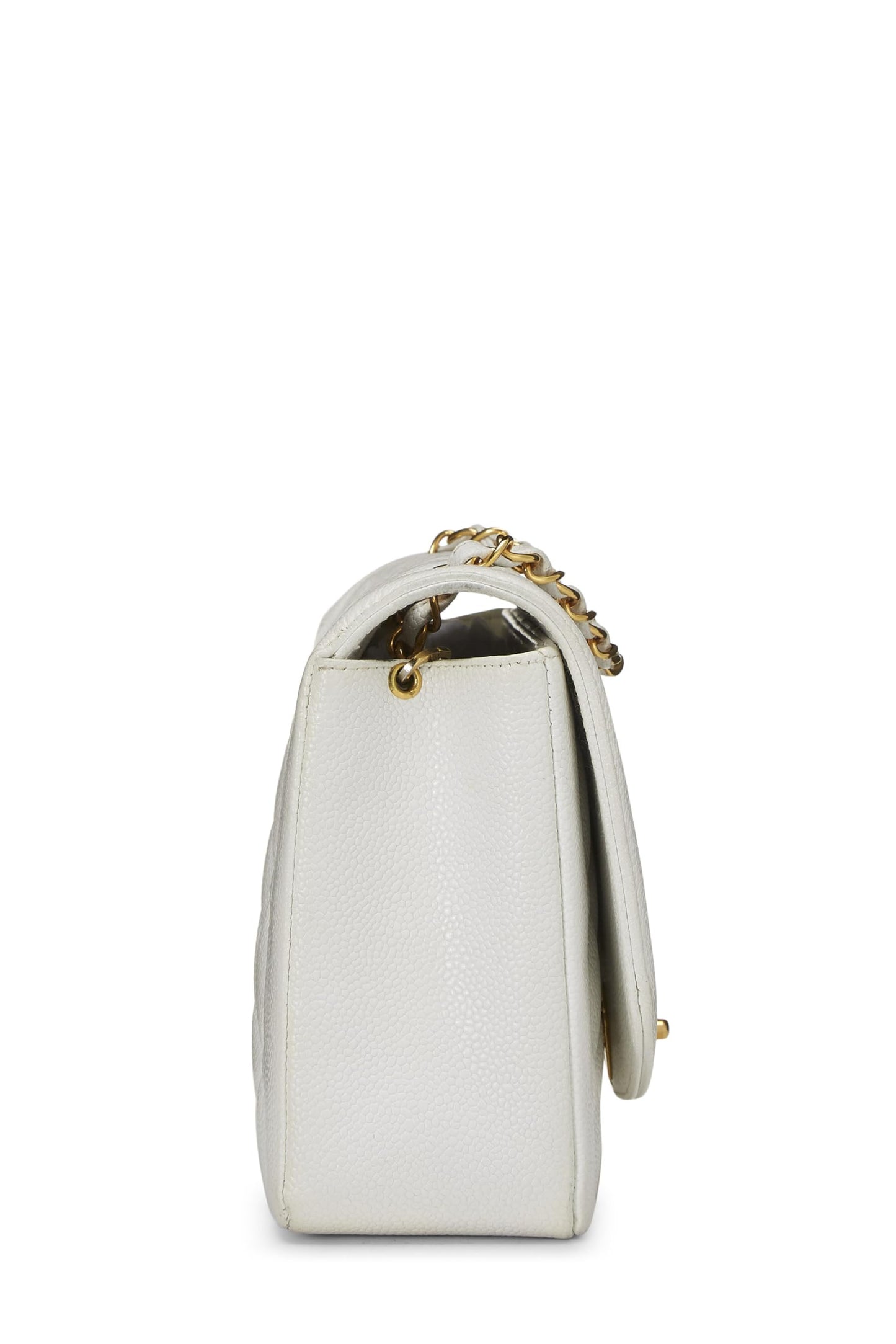 Chanel,  White Quilted Caviar Diana Flap Medium, White